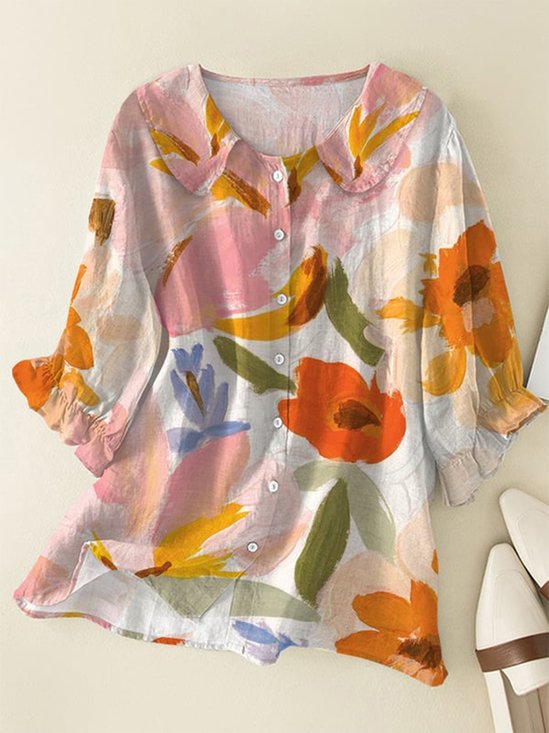 Chemises Femmes Décontracté Floral Printemps / Automne Polyester Léger Aucune élasticité Ample Régulier Droit