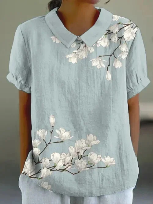 Chemises Décontracté Floral Été Aucune élasticité Quotidien Ample Manches Courtes Col Châle Régulier pour Femmes