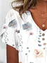 T-shirts Décontracté Floral Été Jersey Manches Courtes Droit Boucle Élasticité moyenne Manche de Pétale pour Femmes