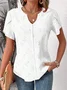 Chemises Plain Été Simple Quotidien Ample Entaillé Régulier Trapèze Coton Et Lin pour Femmes