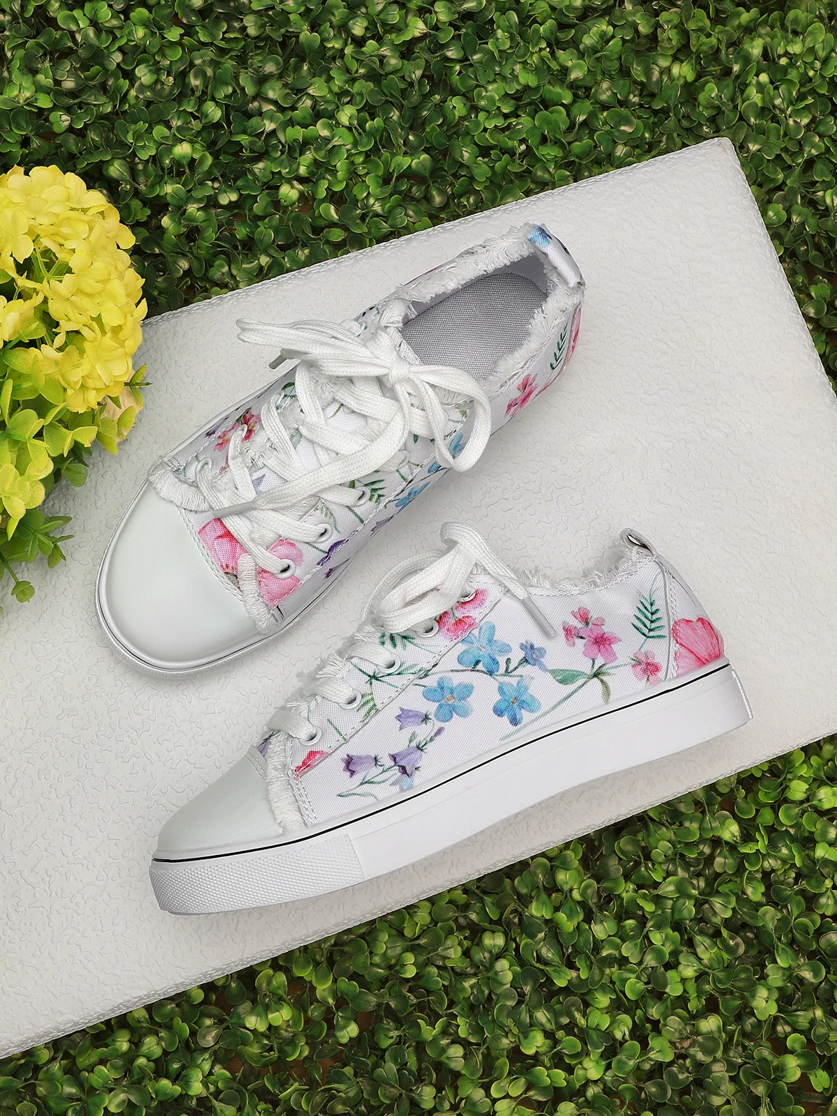 Sneakers Sports Floral Toutes Saisons Toile Antidérapante Tissu EVA Lace Up Canvas pour Femme