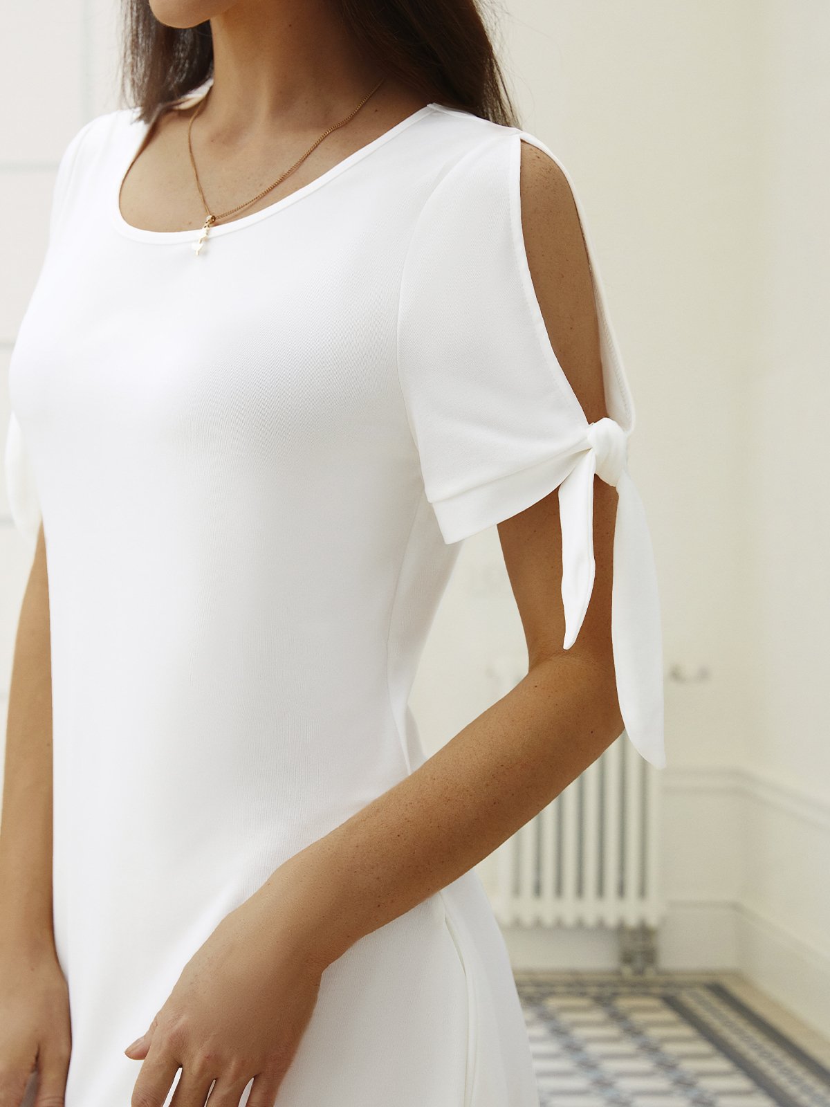 Robes Décontracté Plain Été Naturel Micro-élasticité Mi-longue Manches Courtes Robe t-shirt Trapèze pour Femmes
