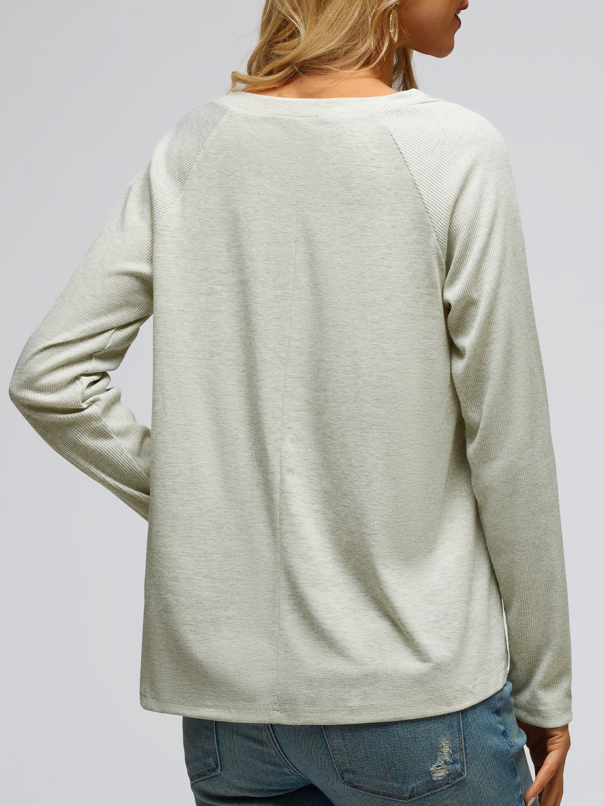 Chemises Décontracté Plain Printemps / Automne Coton Léger Micro-élasticité Manches Longues à Manches de Raglan Droit pour Femmes