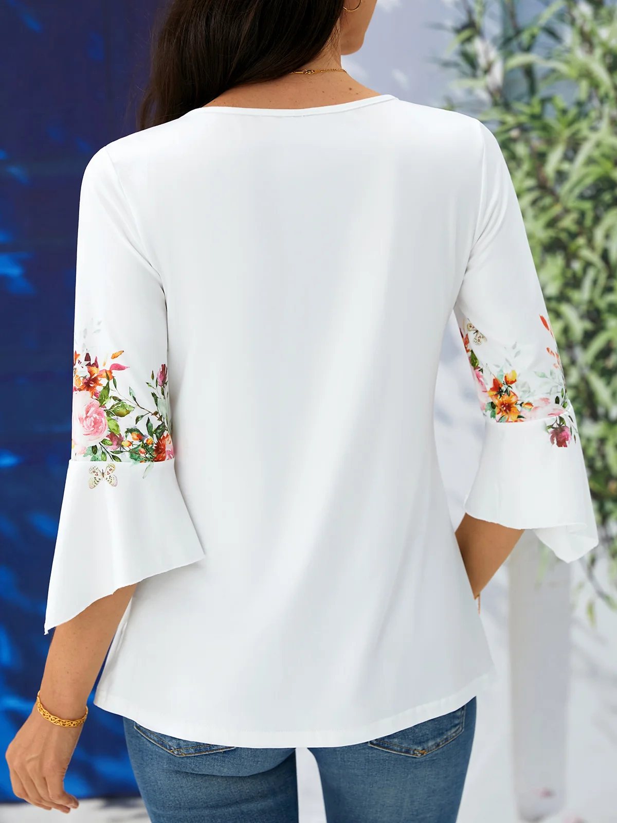 Tops Décontracté Floral Hiver Col V Naturel Coupe Régulière Mi-longue-Long A-ligne Élasticité moyenne pour Femmes