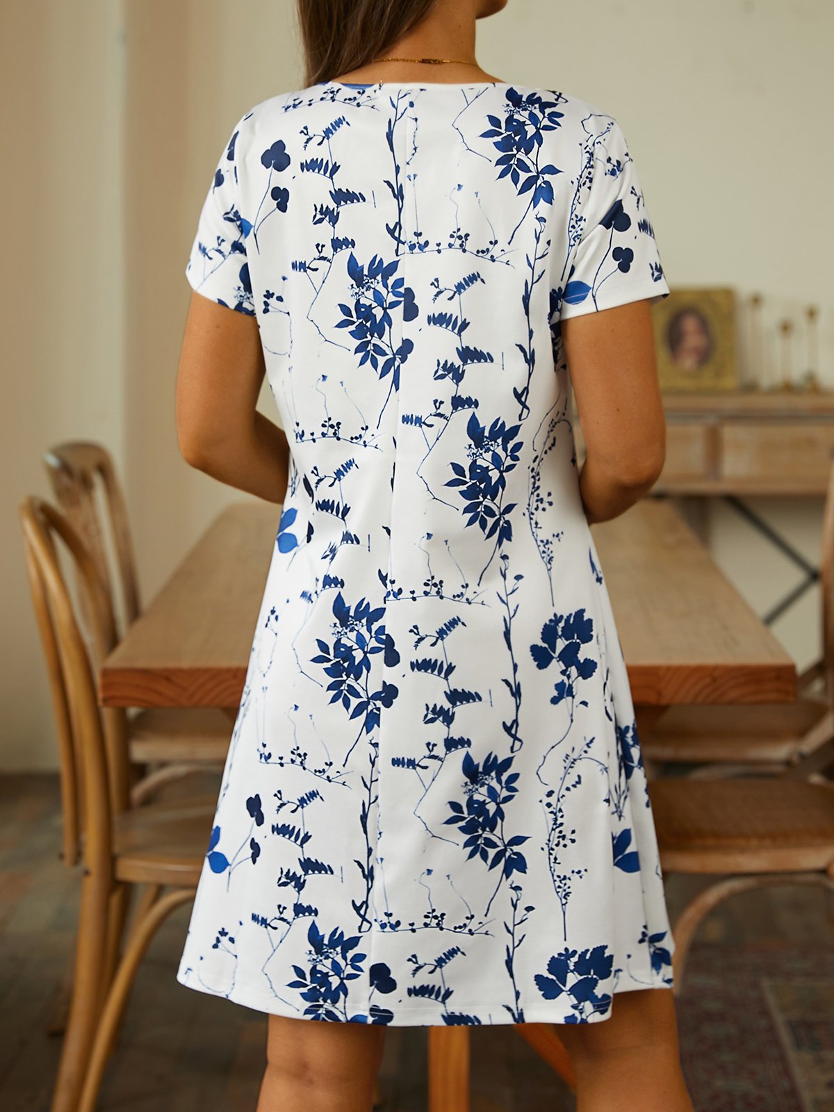 Robes Décontracté Floral Été Polyester Naturel Ample Asymétrique Manches Courtes Régulier pour Femmes