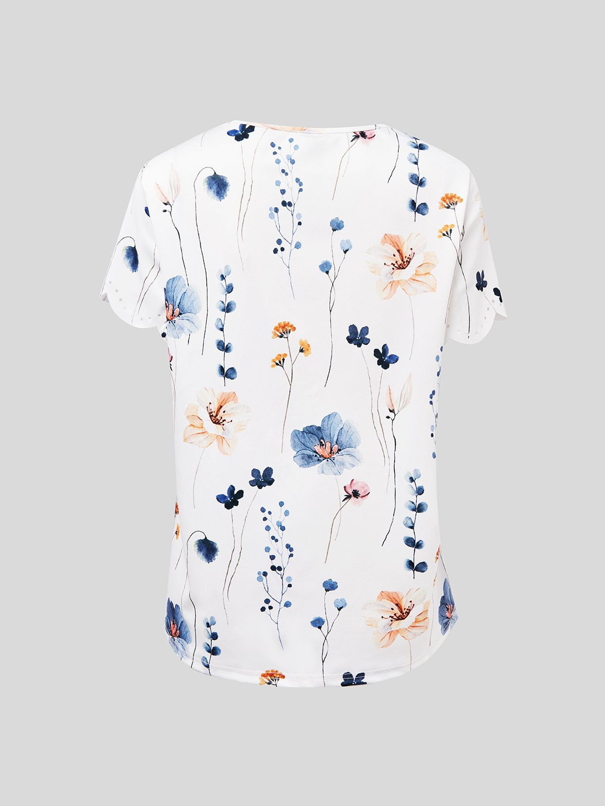 T-shirts Femmes Décontracté Floral Été Tricoté Col V Évidée de Fleurs Micro-élasticité Quotidien Droit