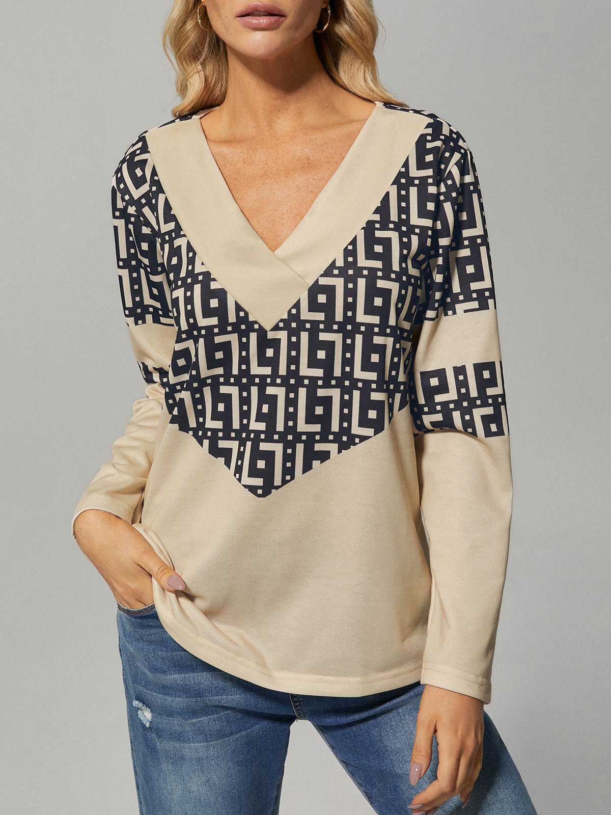 Sweat-shirts Femmes Géométrique Décontracté Hiver Polyester Micro-Élasticité Ample Régulier H-ligne Régulier