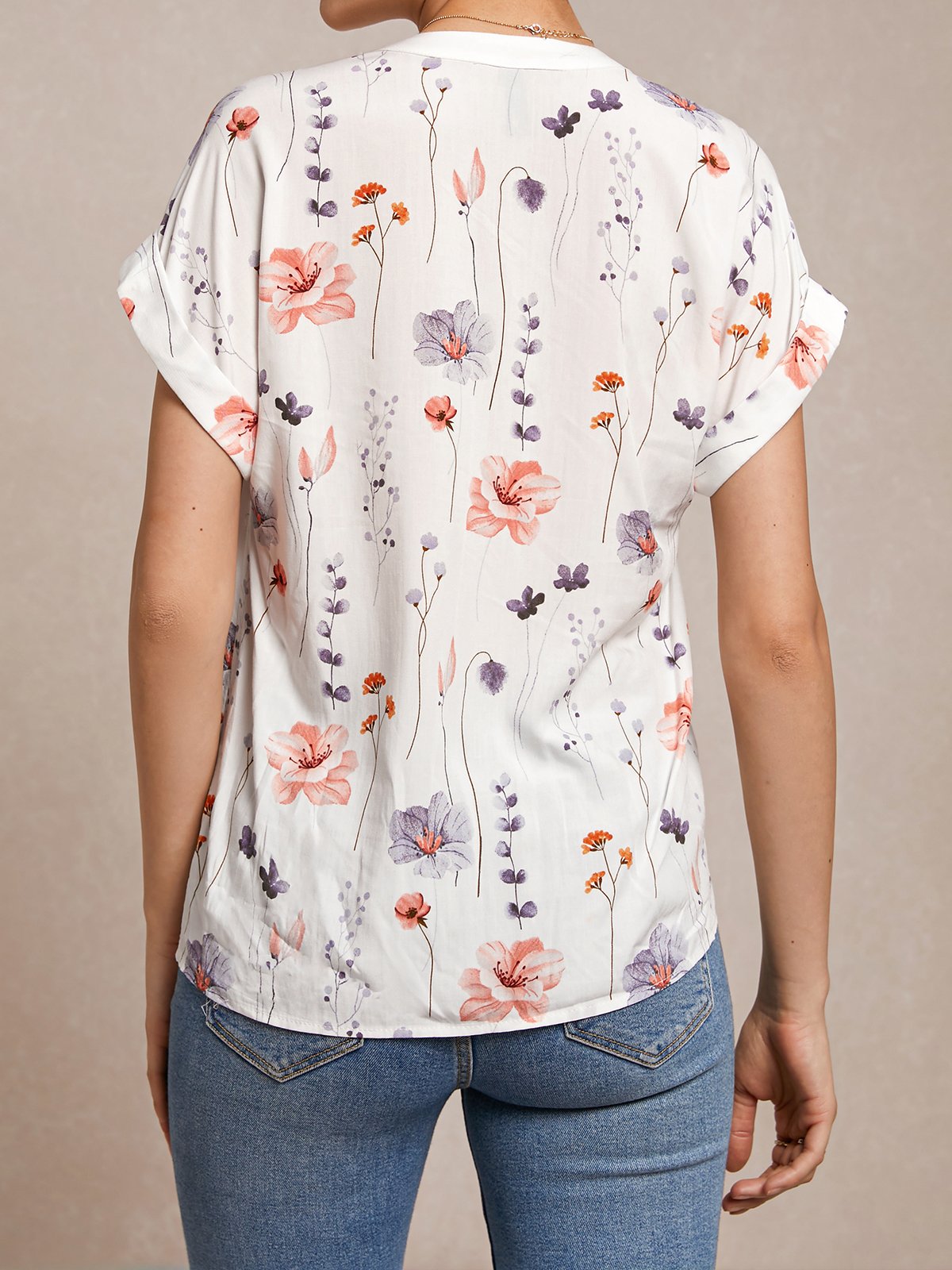 Blouses Femmes Décontracté Floral Été Coton Boutonné Quotidien Ample Droit T.-N.-L.