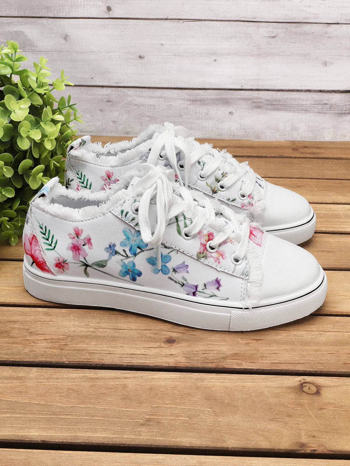 Sneakers Sports Floral Toutes Saisons Toile Antidérapante Tissu EVA Lace Up Canvas pour Femme