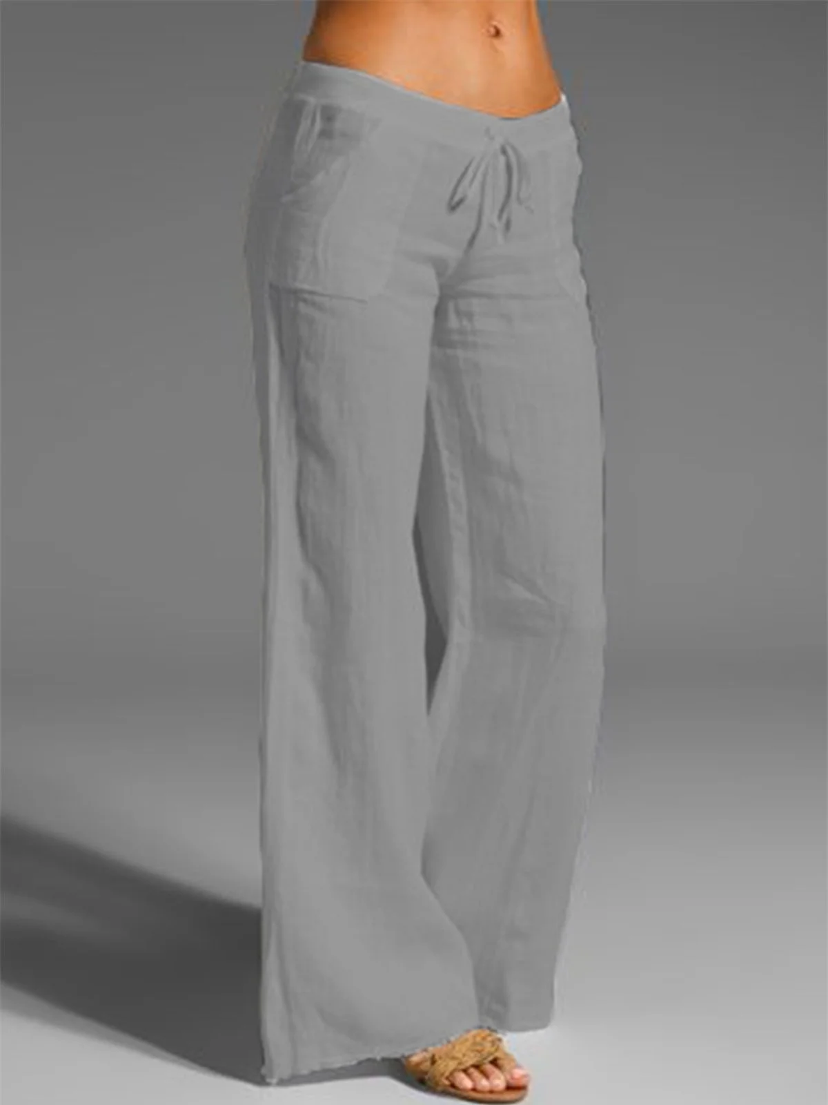 Pantalon décontracté femme doux printemps solide lin micro-élasticité décontracté ample mi-taille pantalon Long