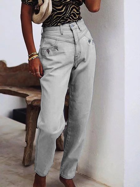 Jeans Femmes Décontracté Toutes Les Saisons Unicolore Zip Aucune élasticité Quotidien Ample Toile de Jean Droit