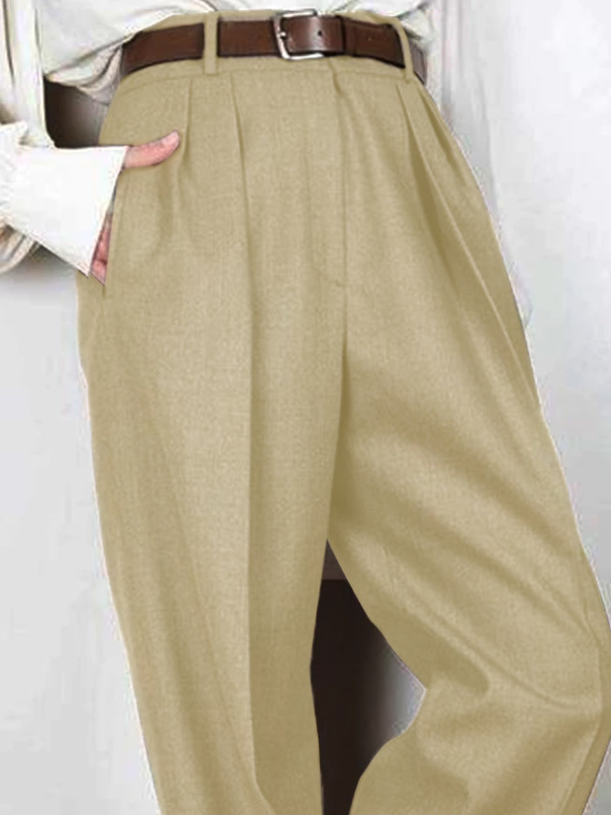 Pantalon décontracté femme Vintage uni toutes saisons mélange de coton léger quotidien Patchwork Fit pantalon taille moyenne