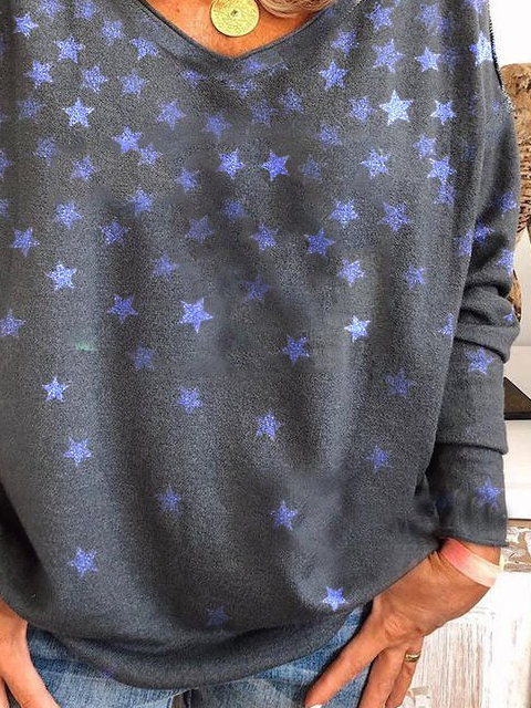 Sweat-shirts Décontracté Hiver Étoile Col en V Léger Décontracté Ample Mélange de Coton Régulier pour Femme