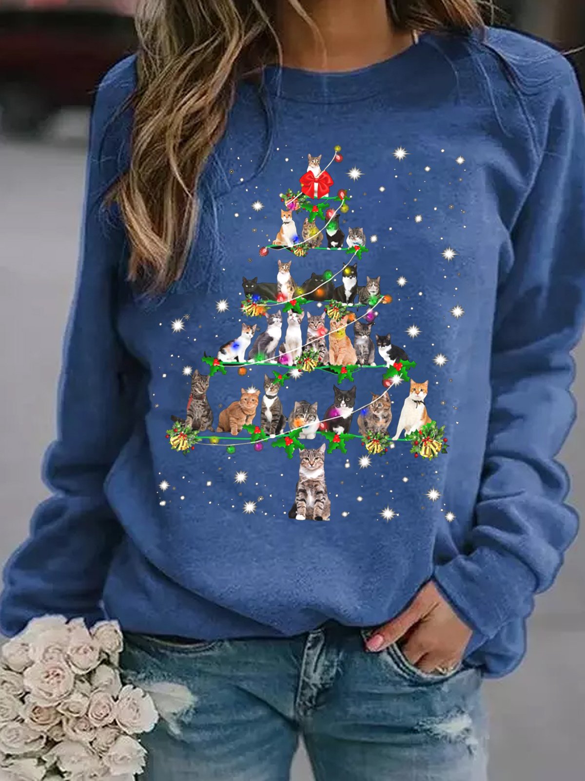 Sweat-shirts Basique Imprimé de Lettre Automne Poids Moyen Micro-élasticité Manches Longues Adapté Col Rond Régulier pour Femmes