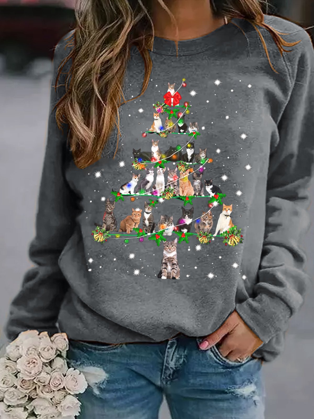 Sweat-shirts Basique Imprimé de Lettre Automne Poids Moyen Micro-élasticité Manches Longues Adapté Col Rond Régulier pour Femmes