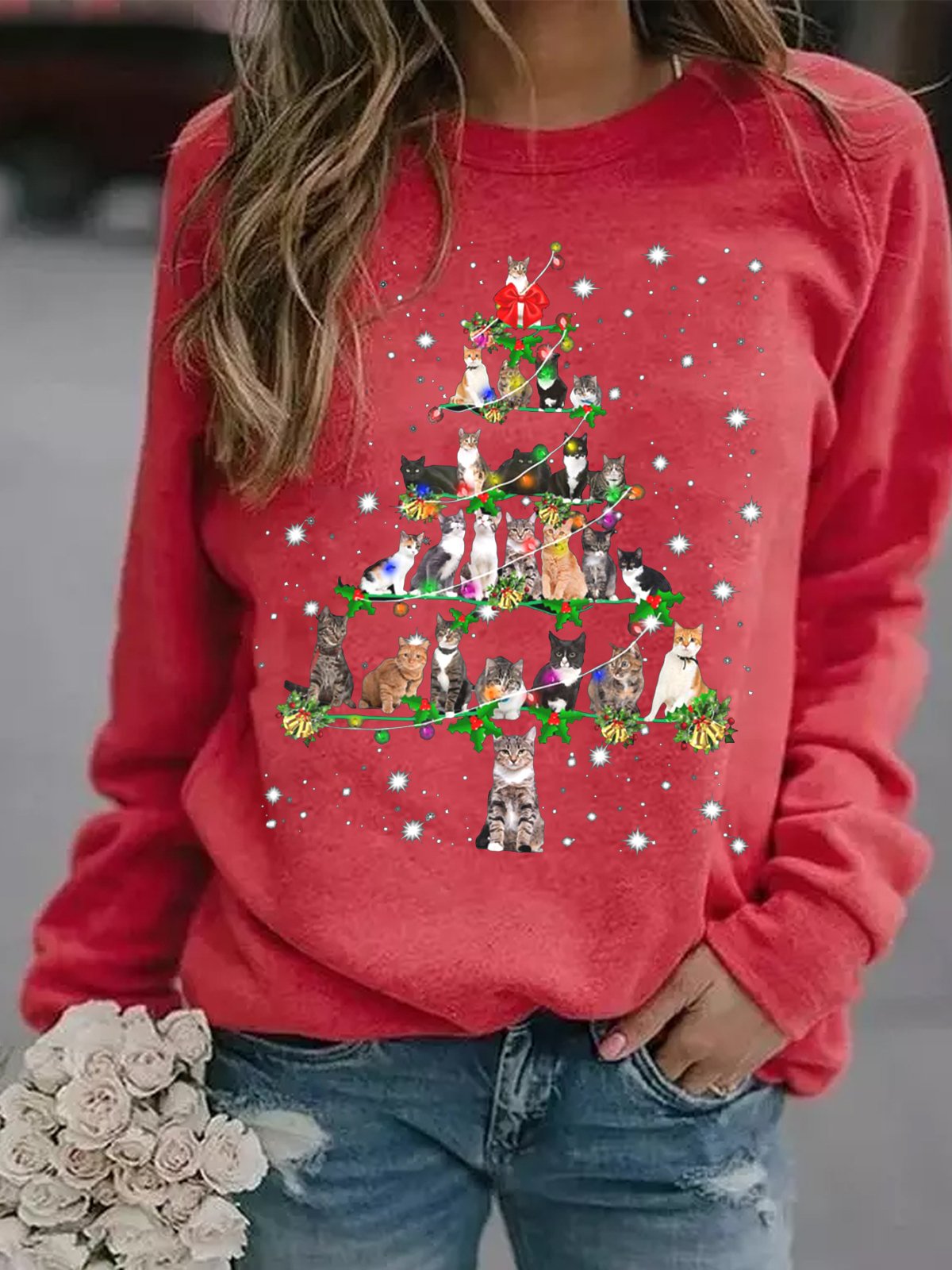 Sweat-shirts Basique Imprimé de Lettre Automne Poids Moyen Micro-élasticité Manches Longues Adapté Col Rond Régulier pour Femmes