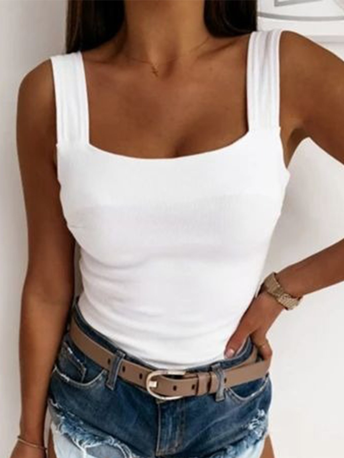 Top Débardeur Tops Femmes Plain Été Décontracté Aucune élasticité Quotidien Jersey Sans Manches Col Rond Régulier