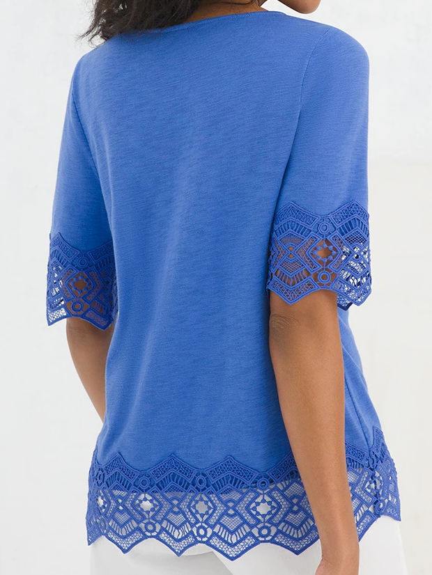 T-shirt Basics Uni Été Léger Micro-élasticité Encolure dégagée Manches courtes Regular H-Line pour Femme