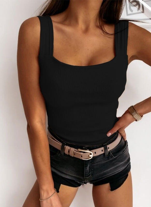 Top Débardeur Tops Femmes Plain Été Décontracté Aucune élasticité Quotidien Jersey Sans Manches Col Rond Régulier