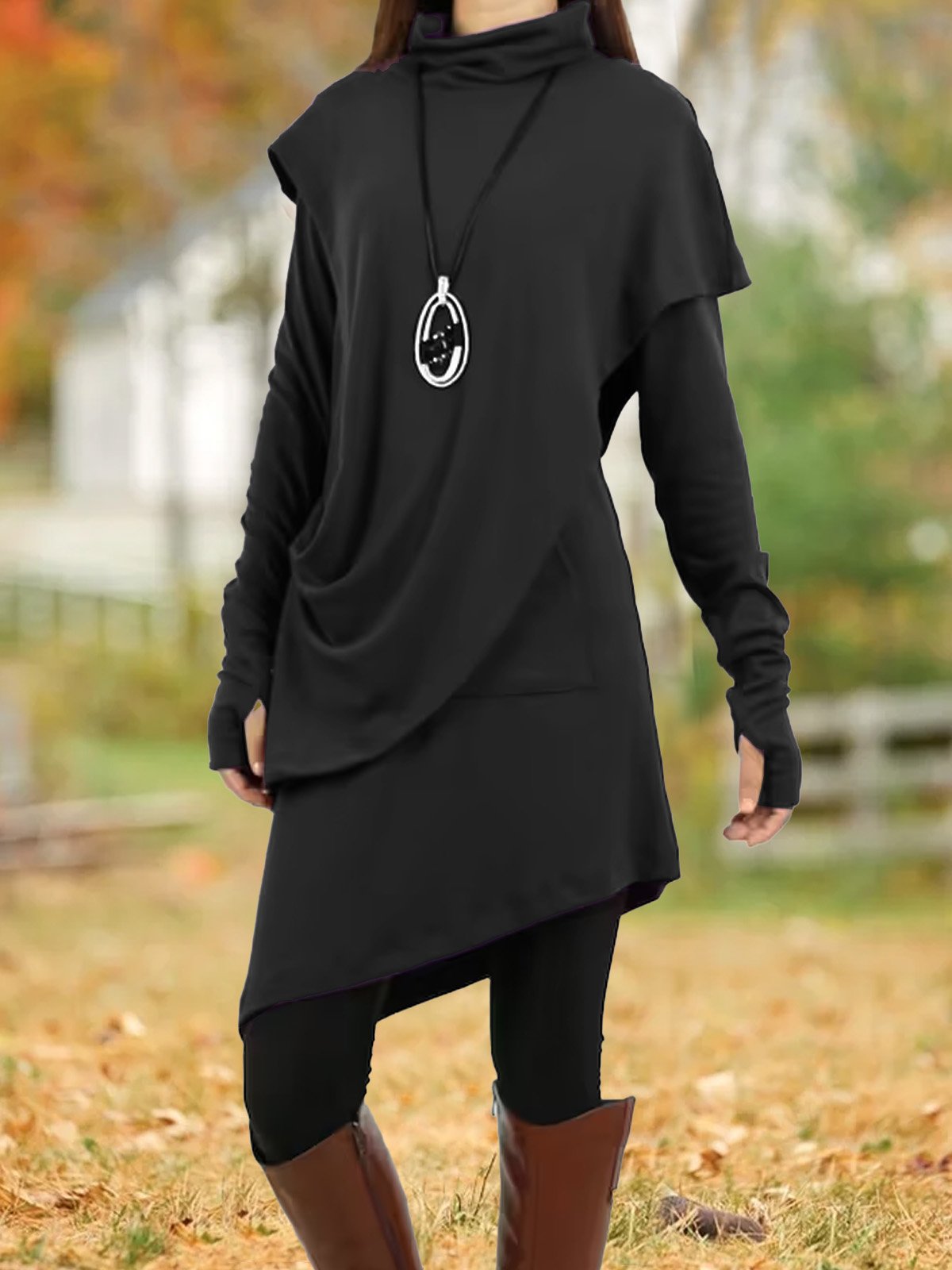 Robes Décontracté Plain Hiver Quotidien Coupe Régulière Col Roulé Laine/Tricot A-ligne Régulier pour Femmes