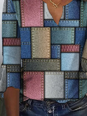 T-Chemise Femmes Décontracté Hiver Plaid Polyester Micro-Élasticité Ample Régulier H-ligne Régulier