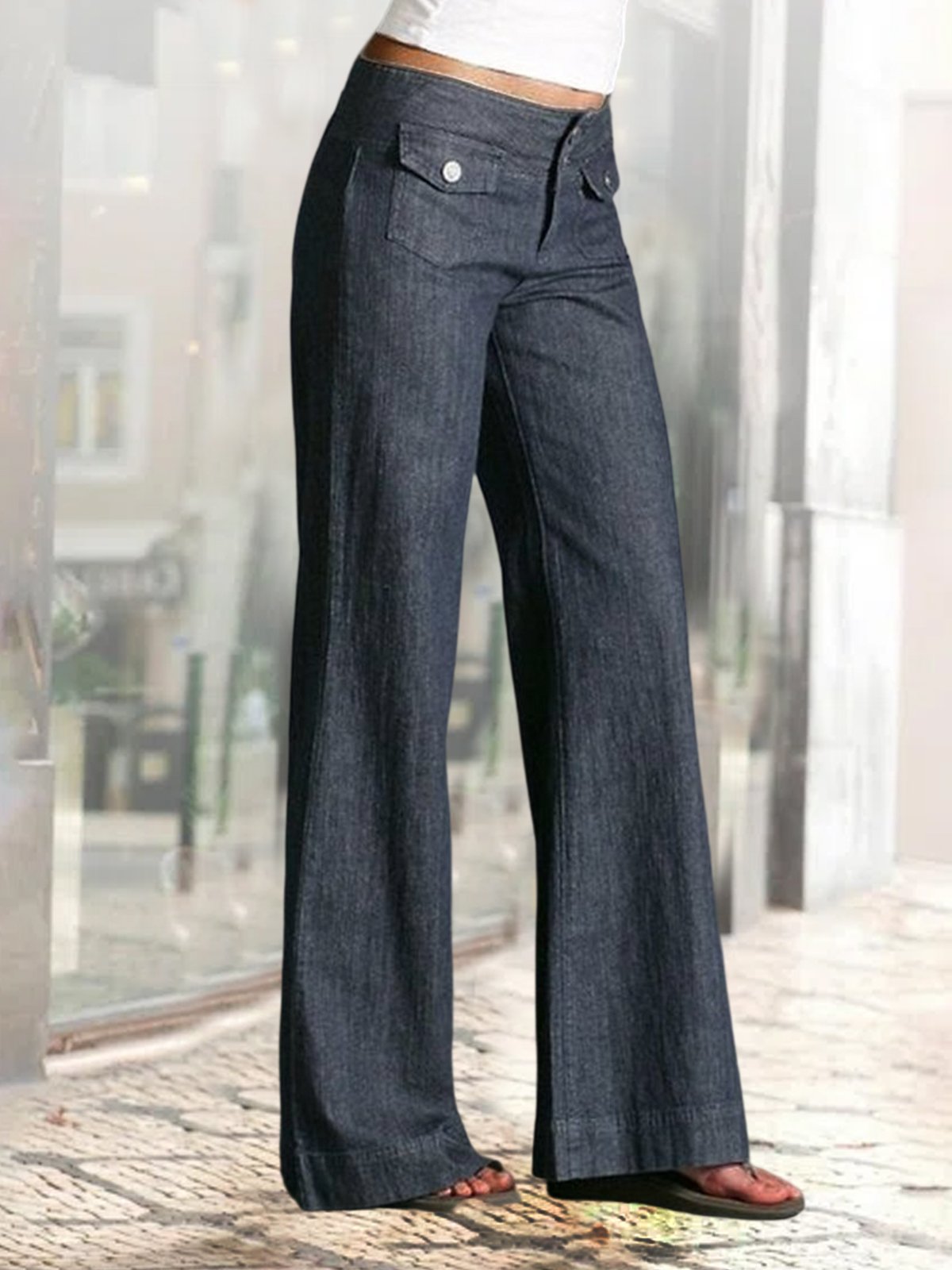 Décontracté Pantalons Femmes Décontracté Plain Printemps Taille Haute Quotidien Ample Pantalon droit Long H-ligne