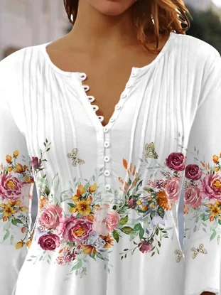 Tops Décontracté Floral Hiver Col V Naturel Coupe Régulière Mi-longue-Long A-ligne Élasticité moyenne pour Femmes