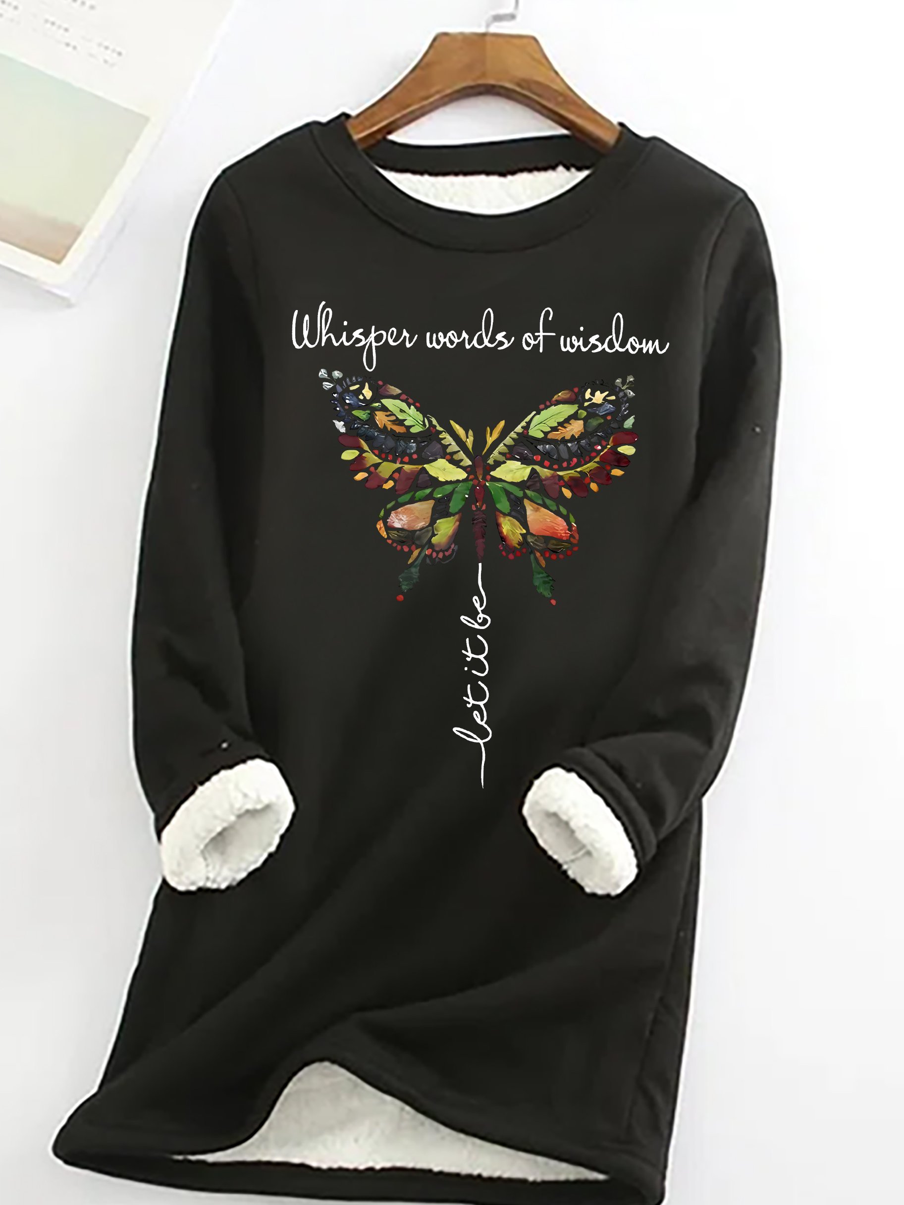 Sweat-shirts Hiver Simple Lettres de texte Polyester Micro-élasticité Quotidien Ample Manches Longues Droit pour Femmes