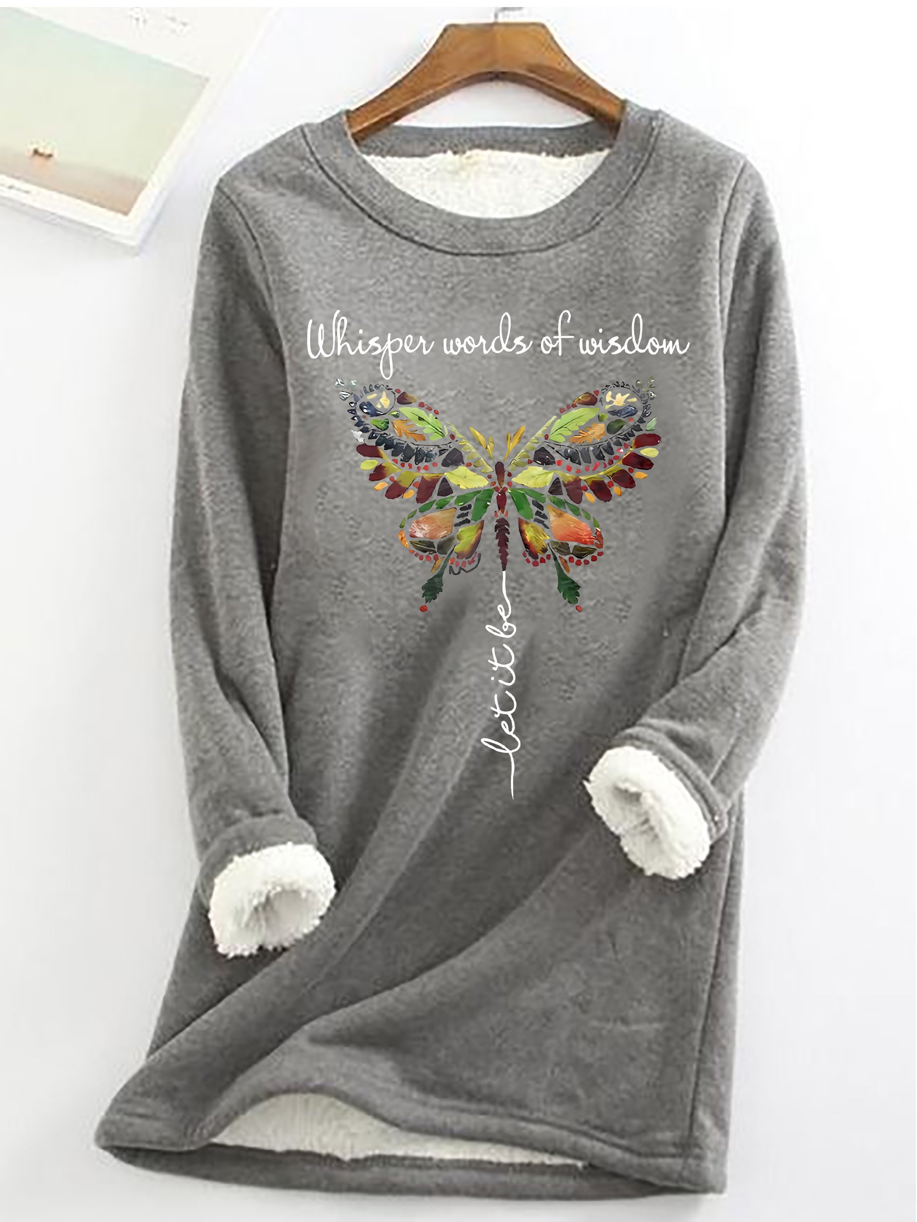 Sweat-shirts Hiver Simple Lettres de texte Polyester Micro-élasticité Quotidien Ample Manches Longues Droit pour Femmes