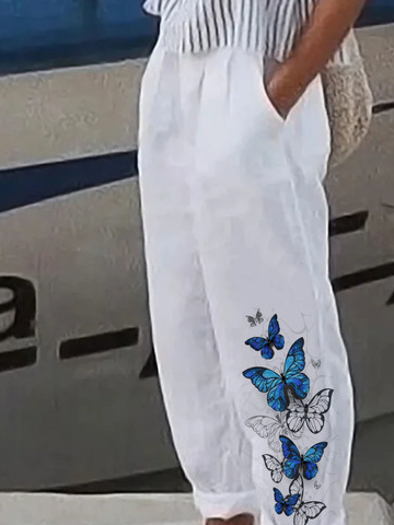 Pantalons Femmes Décontracté Toutes Les Saisons Papillon Naturel Aucune élasticité Standard Coton Long Régulier