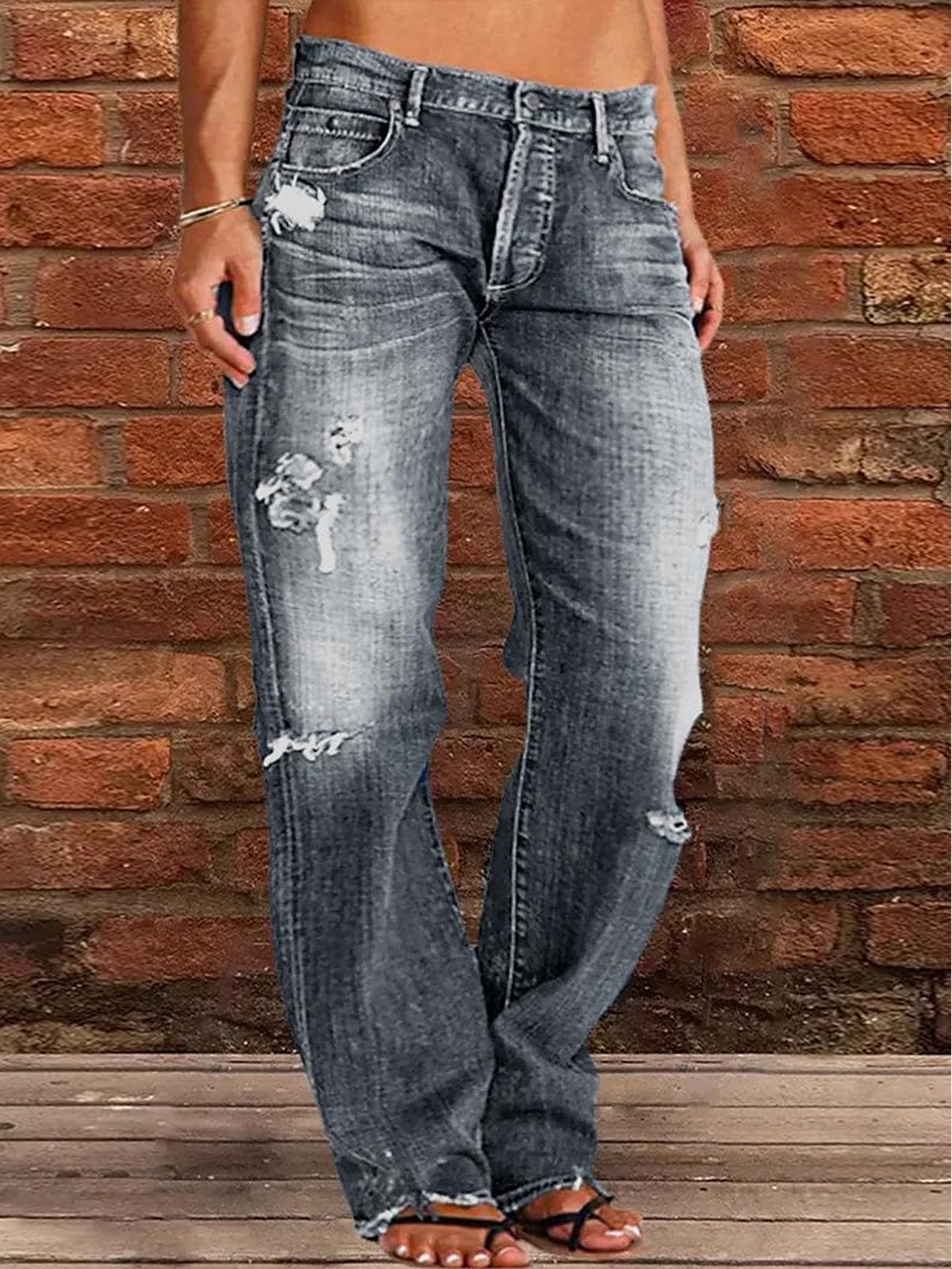 Jeans Femmes Décontracté Plain Printemps à Haute Élasticité Quotidien Pantalon droit Toile de Jean Droit Régulier