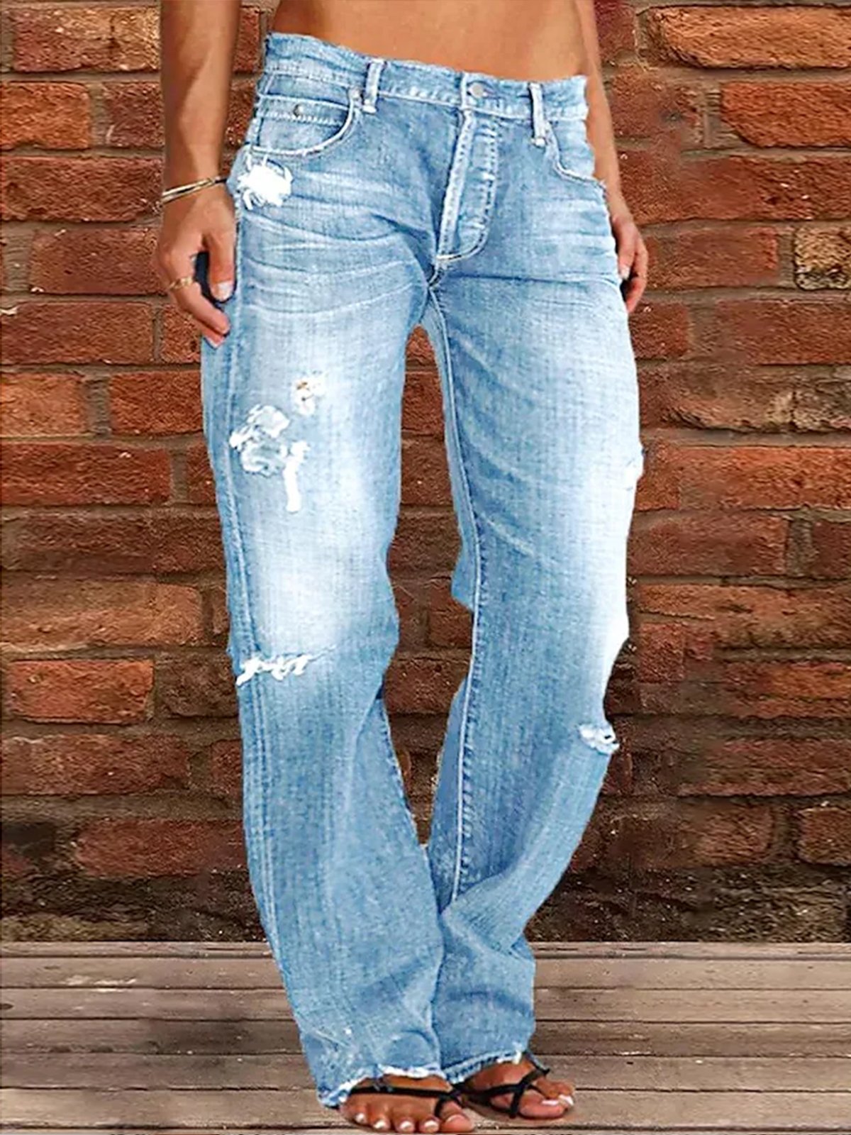 Jeans Femmes Décontracté Plain Printemps à Haute Élasticité Quotidien Pantalon droit Toile de Jean Droit Régulier