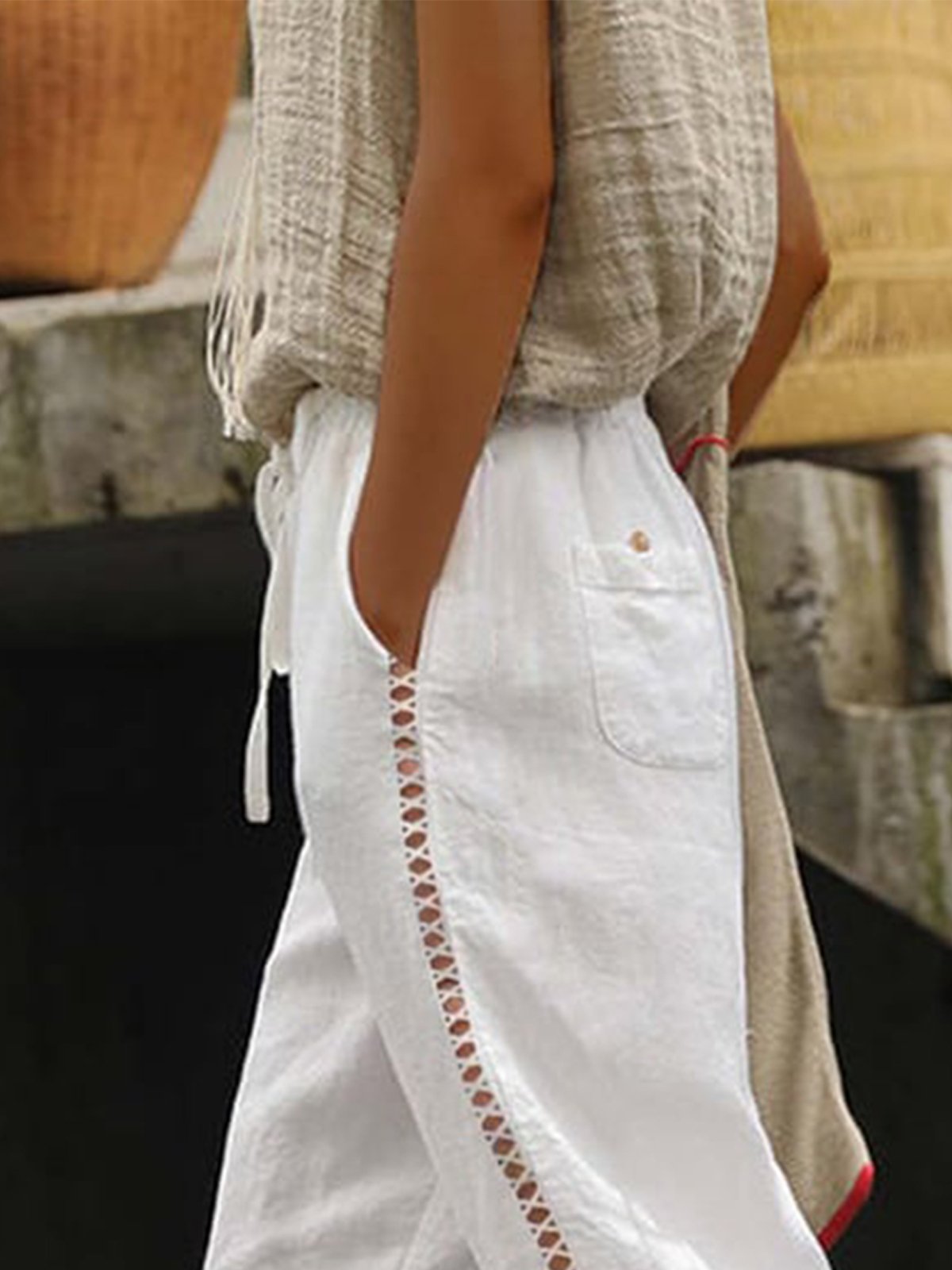 Pantalons Femmes Décontracté Plain Toutes Les Saisons Coton Naturel Ample Pantalon navet Droit Régulier