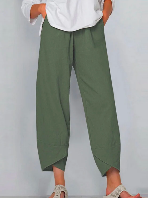 Pantalon décontracté Femme Décontracté Plaine Printemps Polyester Naturel Quotidien Ample Pantalon droit H-Line