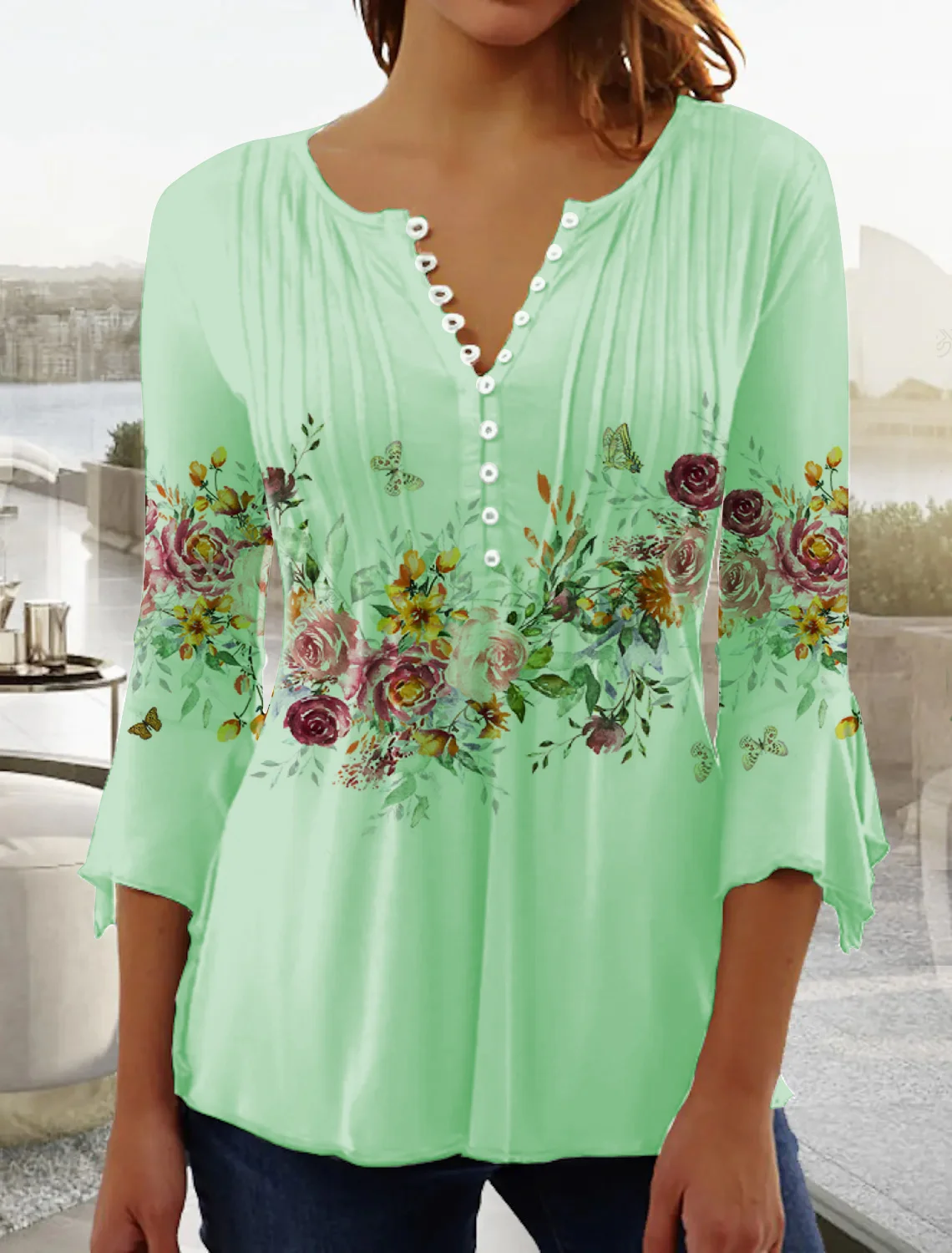Tops Décontracté Floral Hiver Col V Naturel Coupe Régulière Mi-longue-Long A-ligne Élasticité moyenne pour Femmes