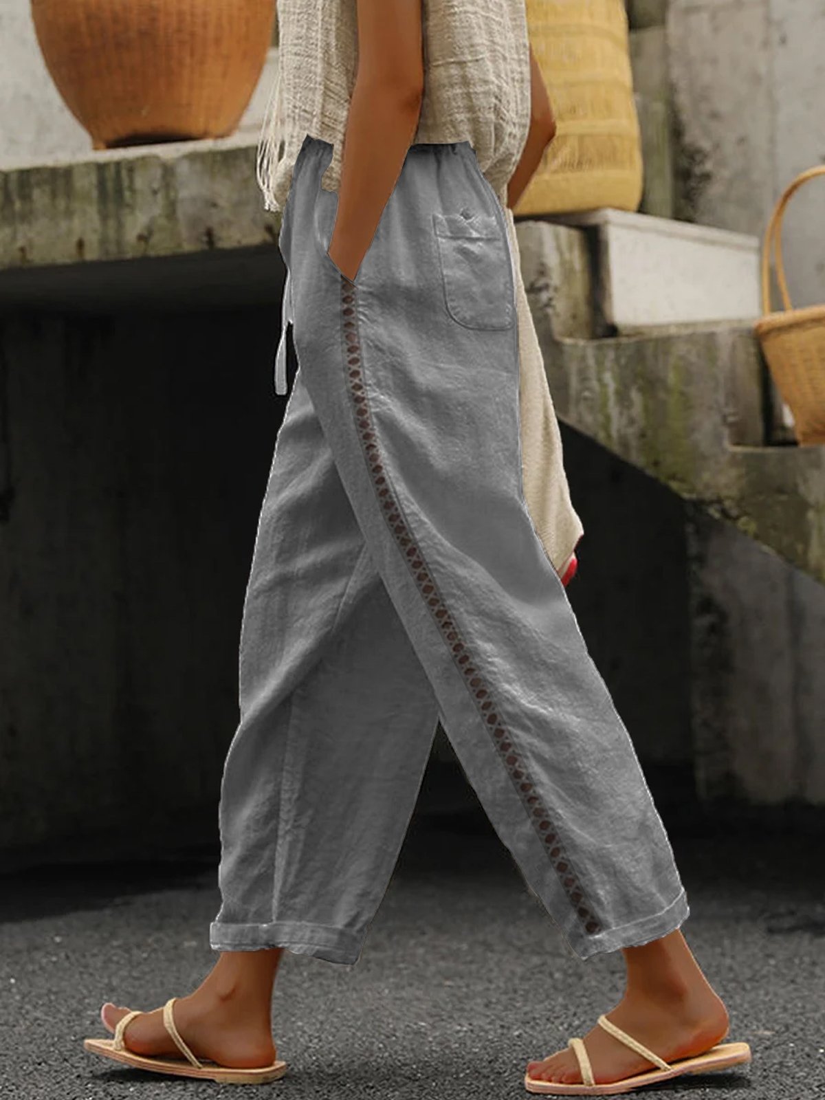 Pantalons Femmes Décontracté Plain Toutes Les Saisons Coton Naturel Ample Pantalon navet Droit Régulier