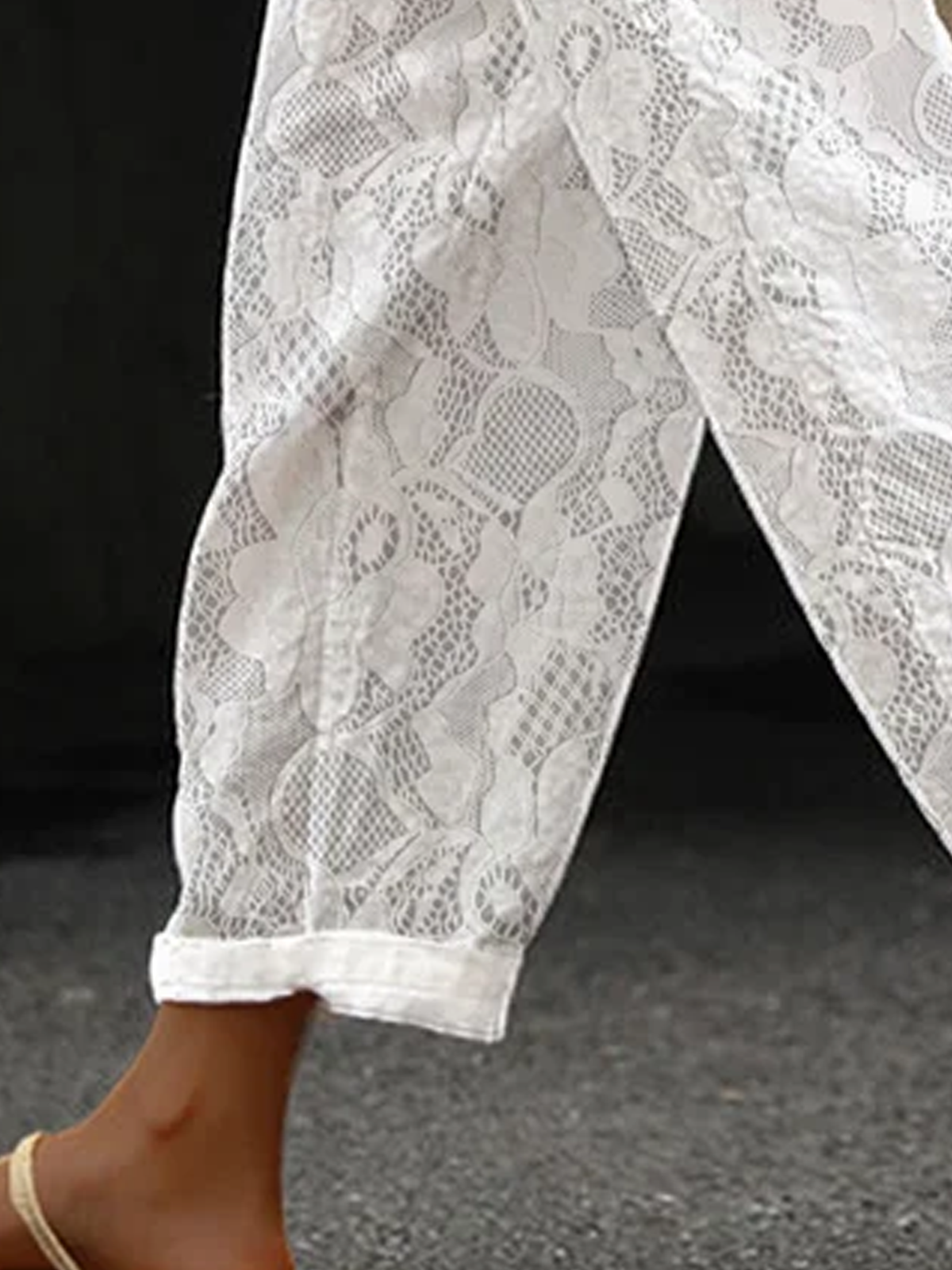 Pantalons Décontracté Floral Toutes Les Saisons Dentelle Naturel Ample Pantalon navet Ligne T Régulier pour Femmes
