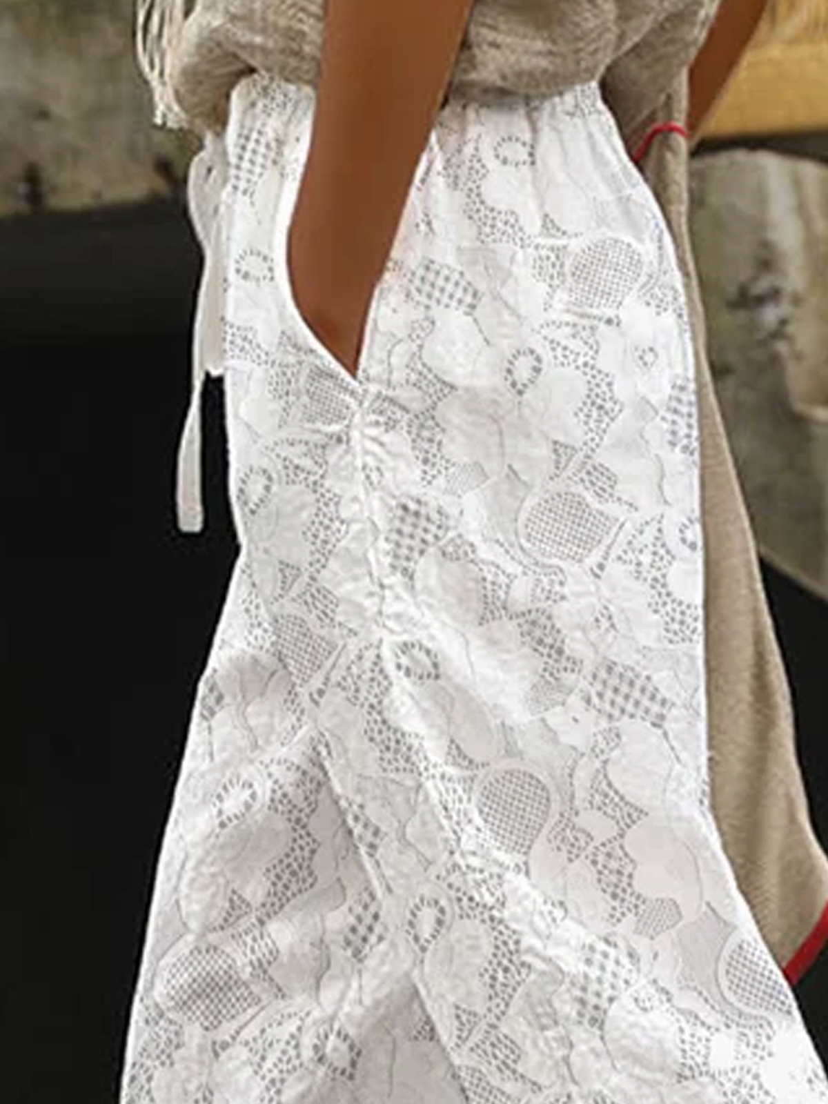 Pantalons Décontracté Floral Toutes Les Saisons Dentelle Naturel Ample Pantalon navet Ligne T Régulier pour Femmes
