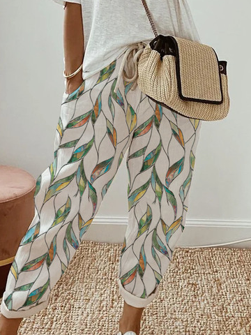 Pantalons Femmes Géométrique Décontracté Toutes Les Saisons Aucune élasticité Bande Élastique Standard Pantalon droit Long Régulier