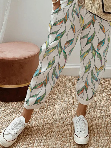 Pantalons Femmes Géométrique Décontracté Toutes Les Saisons Aucune élasticité Bande Élastique Standard Pantalon droit Long Régulier