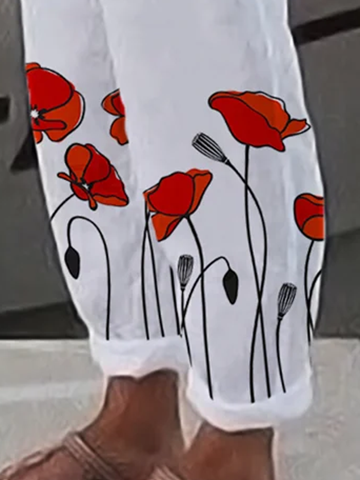 Pantalons Femmes Décontracté Floral Toutes Les Saisons Vacances Bande Élastique Coton Et Lin Pantalon navet Long Ligne T