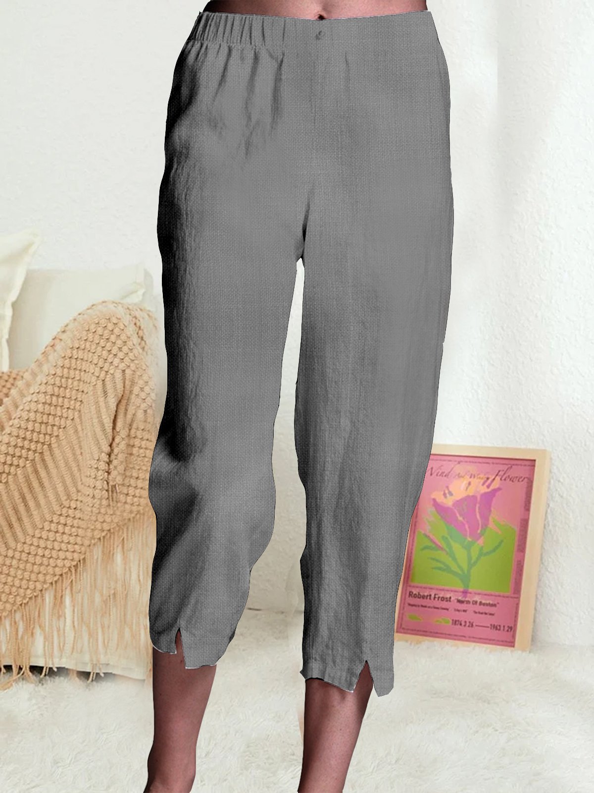 Pantalons Décontracté Plain Toutes Les Saisons Coton Aucune élasticité Quotidien Corsaire Pantalon navet Droit pour Femmes