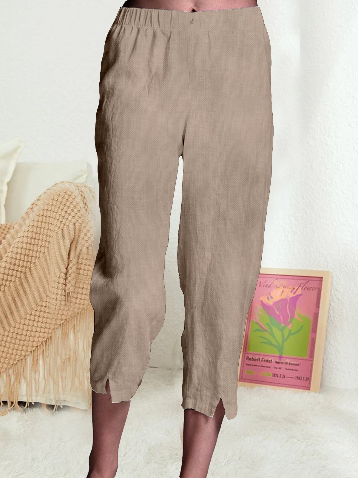 Pantalons Décontracté Plain Toutes Les Saisons Coton Aucune élasticité Quotidien Corsaire Pantalon navet Droit pour Femmes