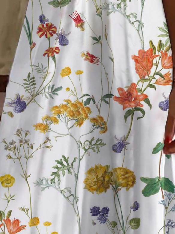 Robes Décontracté Floral Été Polyester Naturel Ample Manches Courtes Trapèze Non pour Femmes