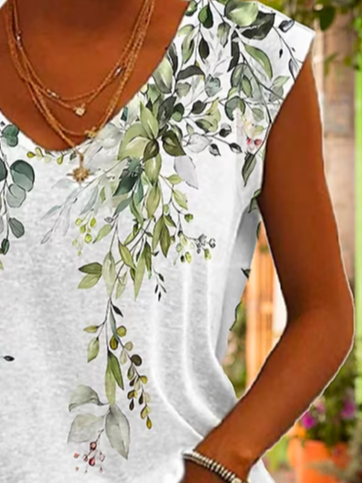 T-shirts Décontracté Floral Été Polyester Col V Vacances Sans Manches Régulier T.-N.-L. pour Femmes