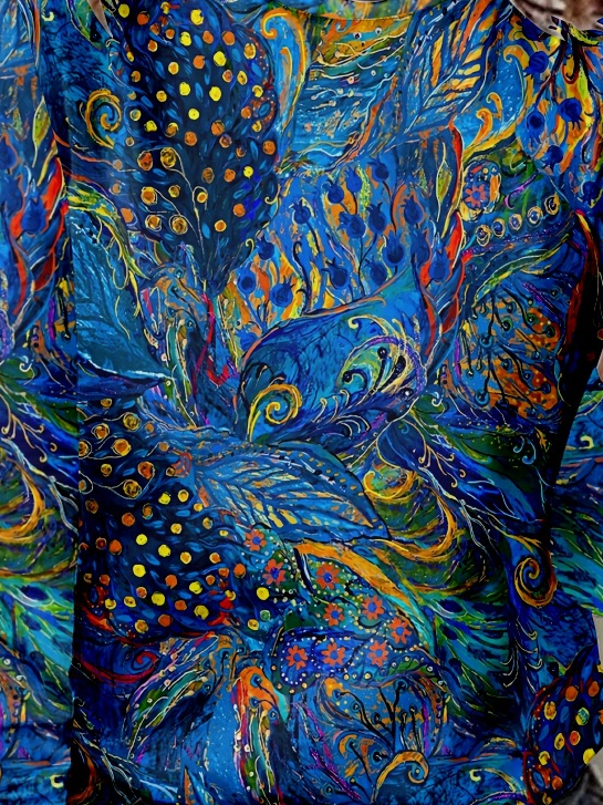 Chemises Décontracté Printemps / Automne Bleu Paon Polyester Micro-élasticité Manches Longues Col Rond Régulier Droit pour Femmes