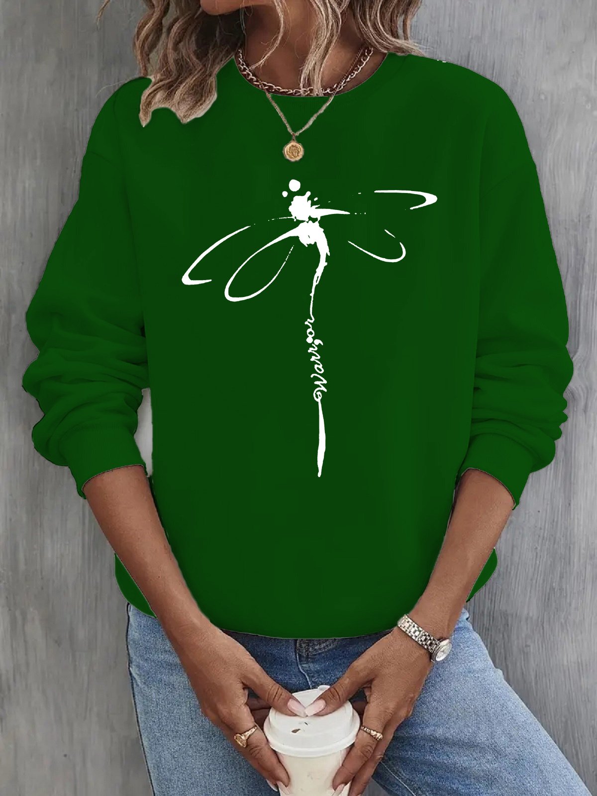 Sweat-shirts Femmes Décontracté Printemps / Automne Libellule Micro-élasticité Quotidien Pull-over Col Rond Régulier Régulier