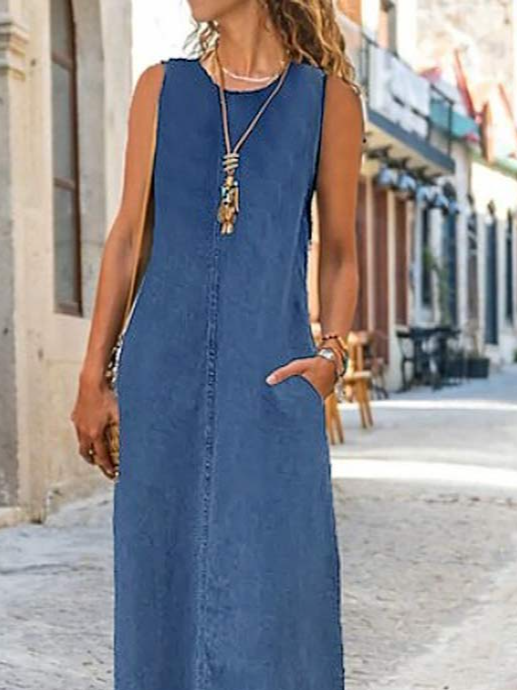 Robes Femmes Décontracté Plain Été Aucune élasticité Maxi Sans Manches Régulier DL Non
