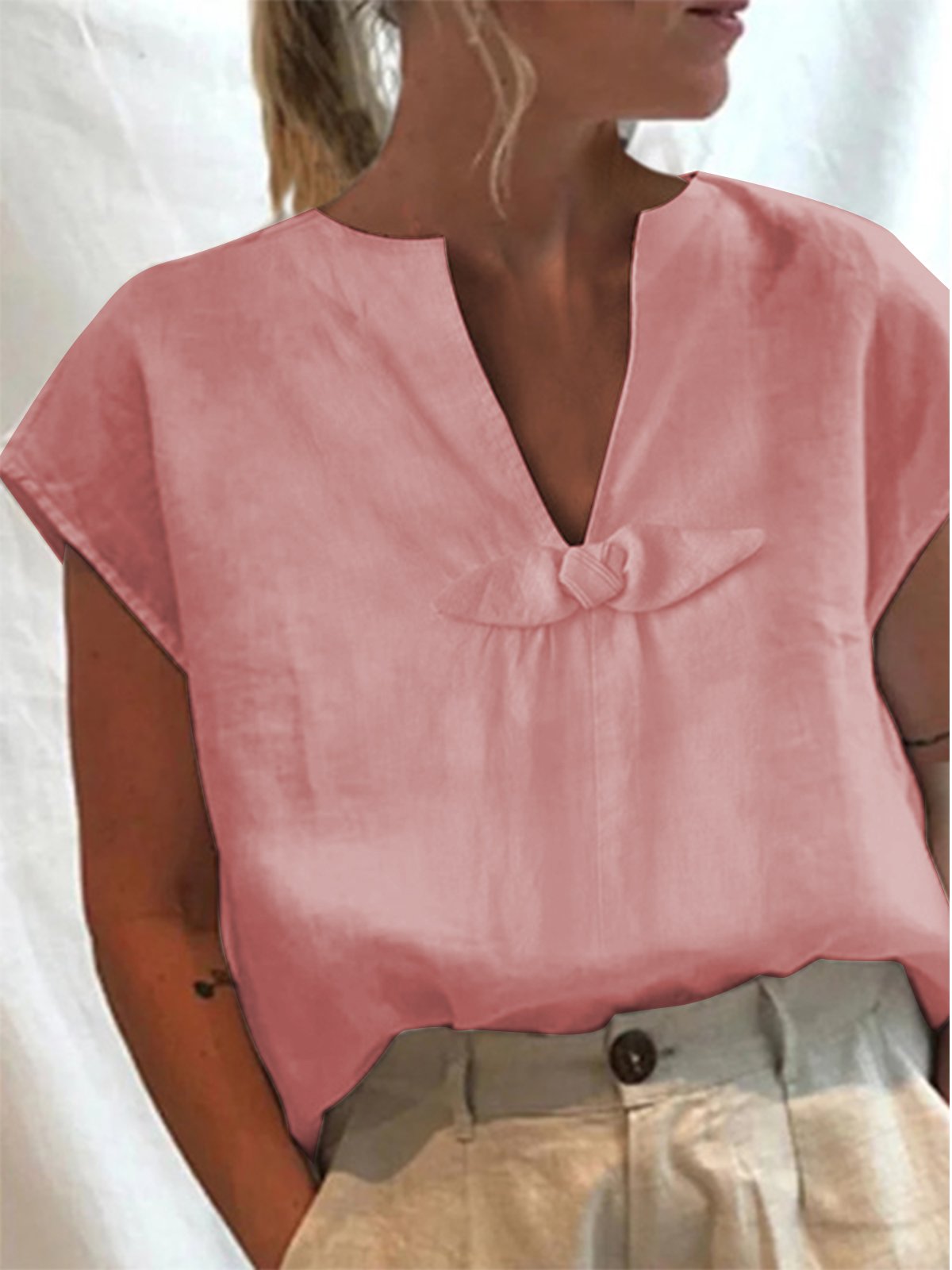 Chemises Femmes Plain Été Simple Polyester Naturel Aucune élasticité Ample Manches Courtes Régulier