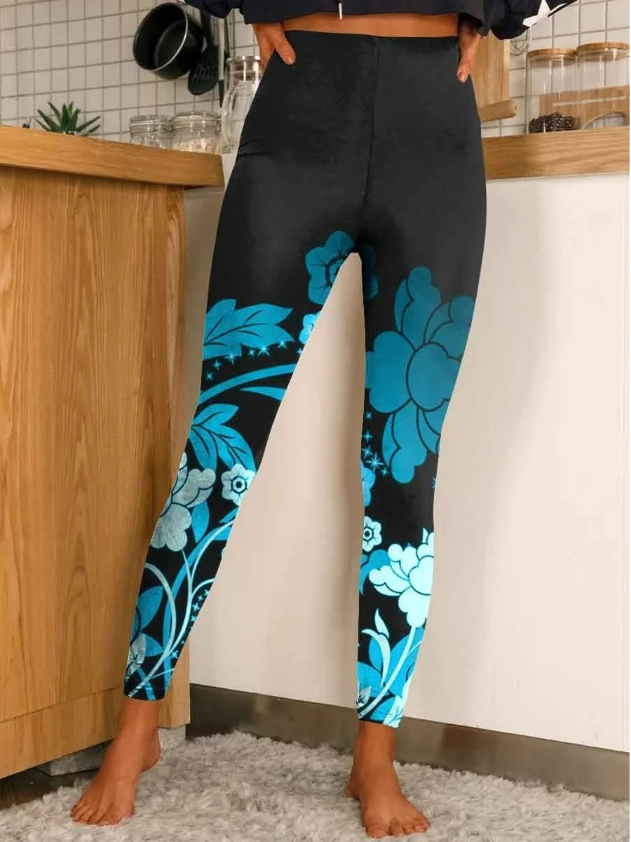 Pantalons De Yoga Décontracté Floral Toutes Les Saisons Taille Haute à Haute Élasticité Quotidien Legging Régulier T.-N.-L. pour Femmes